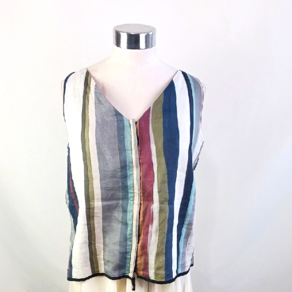 Annette Gortz Multi Striped Linen Tank Top.